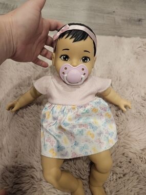 Baby Doll with Pink Outfit and Pacifier - Soft Butterfly Dress